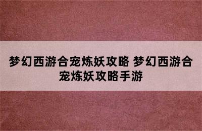 梦幻西游合宠炼妖攻略 梦幻西游合宠炼妖攻略手游